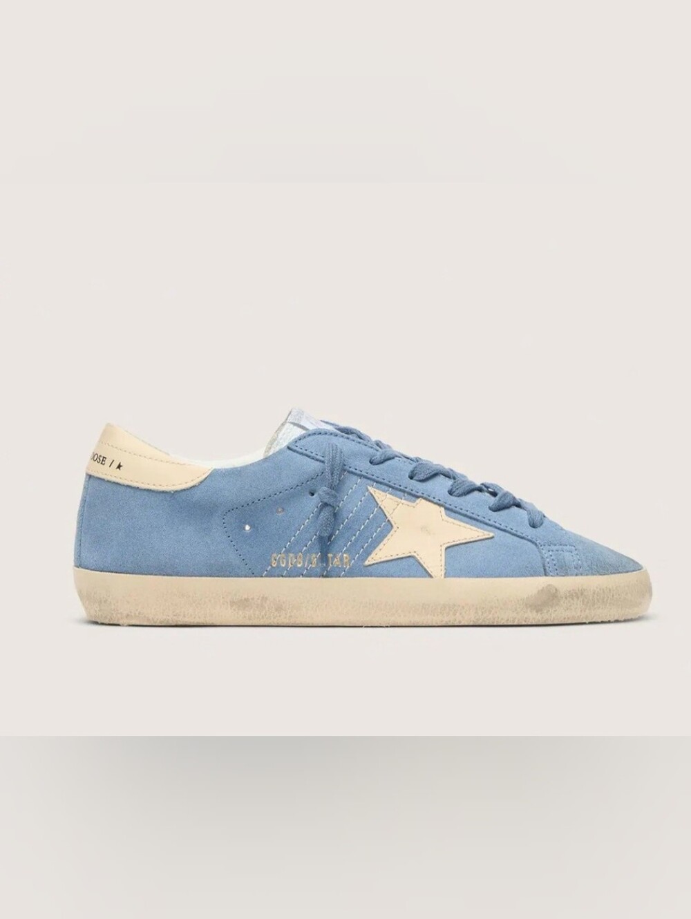 Golden Goose Super Star Blue Suede Sneakers Beige Leather Star Lace Upgrade